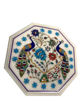 Side Table Top, White Marble table top with  Lapis Inlaid Peacock Floral Marquetry Design Multi Stone Pietra dura  Art Unique Handicrafts IND